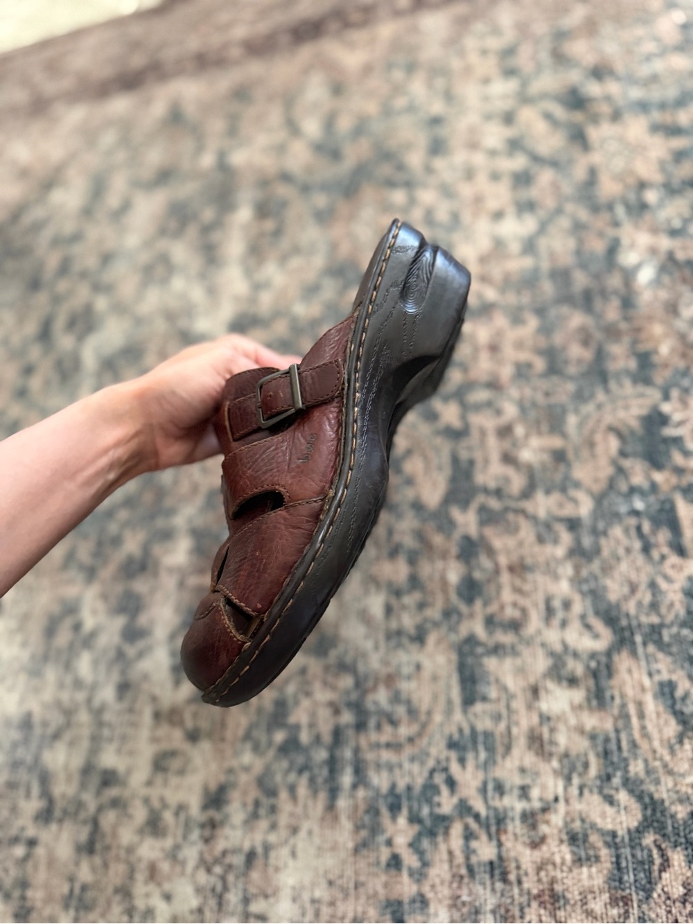 BORN Brown Leather Fisherman Clog Slide On Wedge Mule 11 - Picture 6 of 14